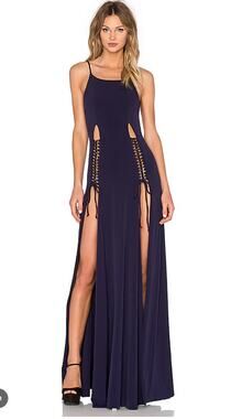Gemeli Power Qadriyya Dress in Navy size 2 Maxi Lace Up Cut Out Open Back